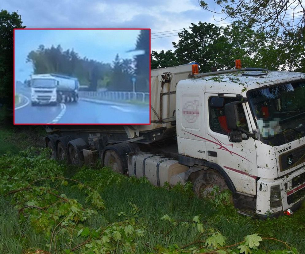 Miał dożywotni zakaz i 3 promile! Ciężarówką wylądował z rowie [ZDJĘCIA]