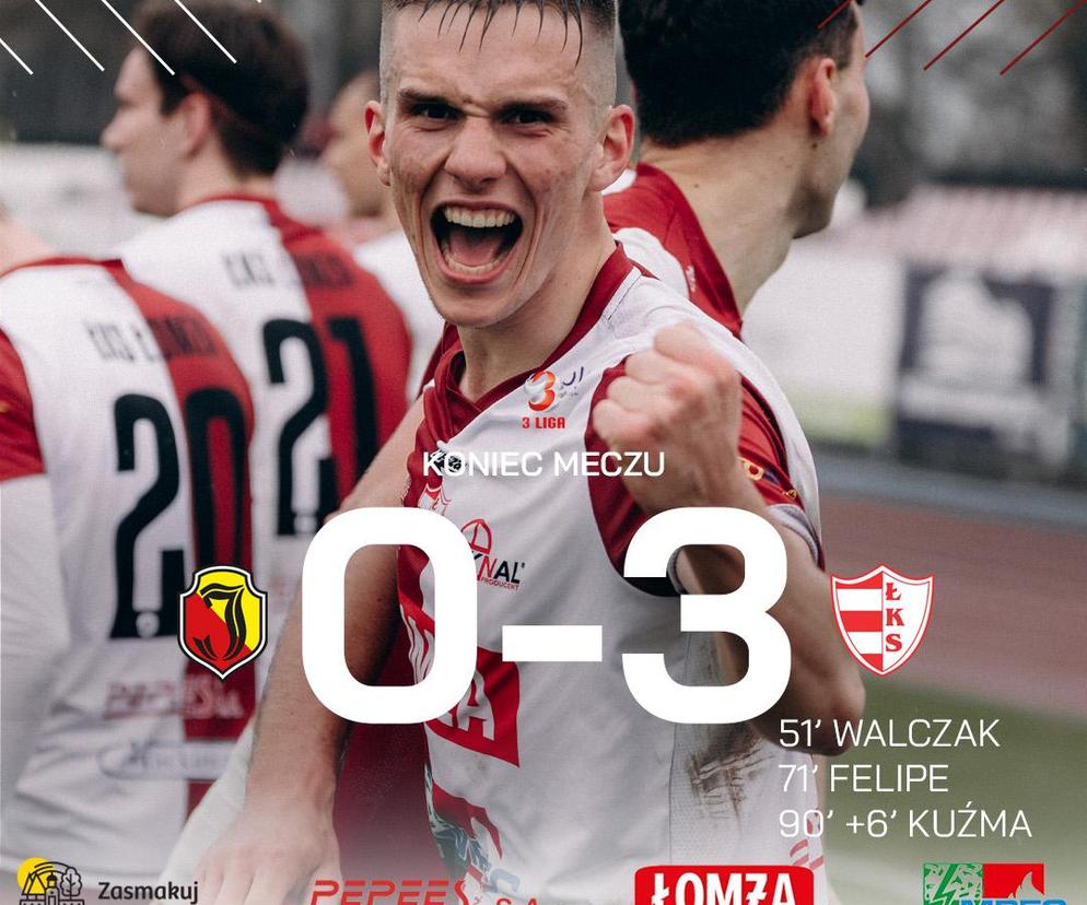 Łatwe zwycięstwo ŁKS Łomża nad Jagiellonią II Białystok w meczu 25. kolejki III Ligi 