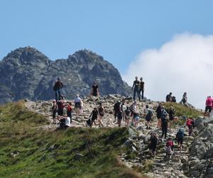 Turyści na szlaku w okolicy Kasprowego Wierchu w Zakopanem