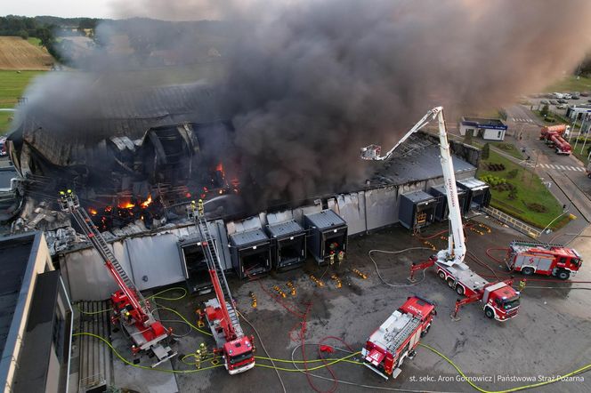  Kawle. Pożar zakładu przetwórstwa drobiowego. 120 strażaków walczy z żywiołem w czwartek, 14 sierpnia. Jeden z nich zaginął [ZDJĘCIA]