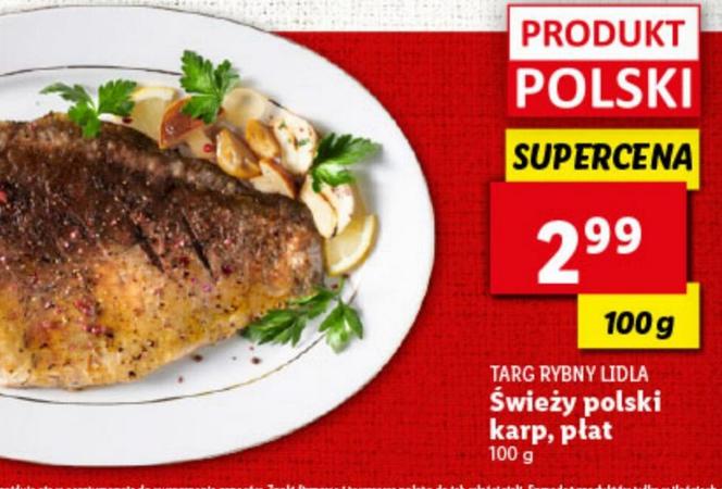 Świeży polski karp, płat w cenie 2,99 zł/100 g 