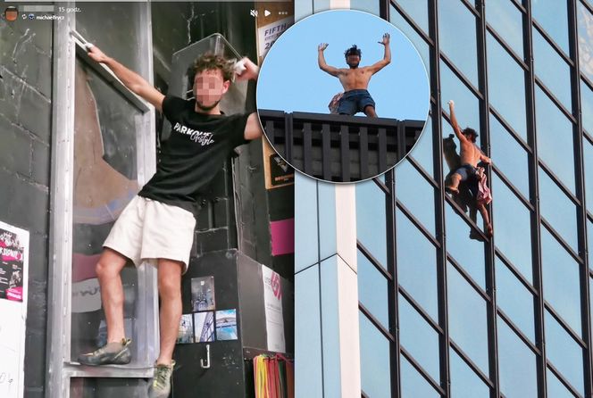 Wdrapał się na szczyt wieżowca w Warszawie