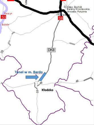 Tunel drogowy w miejscowości Bardo w ciągu drogi krajowej nr 8