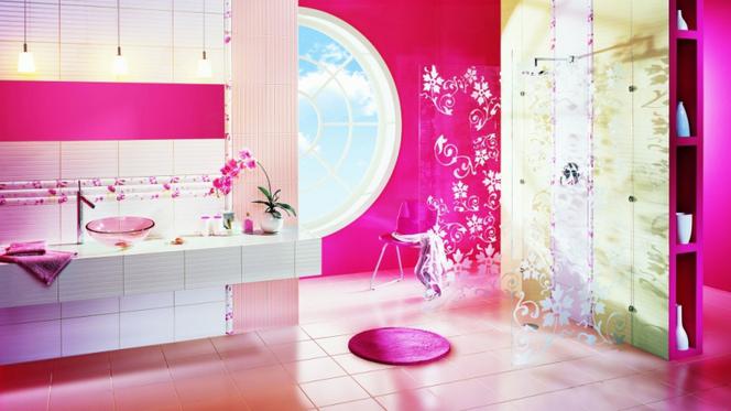 Różowa łazienka w kobiecym stylu