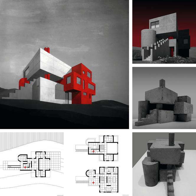 Architektura betonowa - Gra brył - Dom w krajobrazie 2