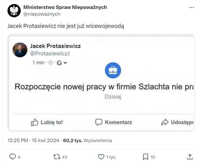Internet jest bezlitosny dla Jacka Protasiewicza. Oto najlepsze MEMY z byłym wicewojewodą