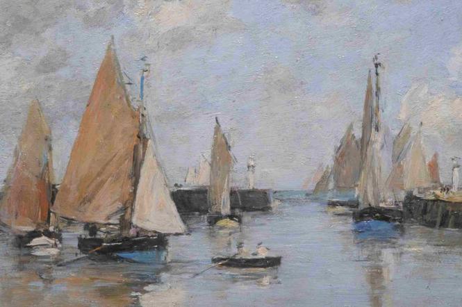 Eugène Boudin Trouville, nabrzeże podczas przypływu, ok. 1888–1895, olej na desce (fragment)