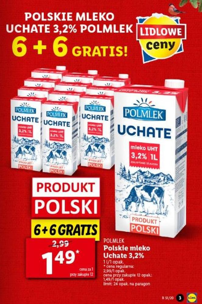 Polskie mleko Uchate 3,2 proc. – 1,49 zł/1 l   