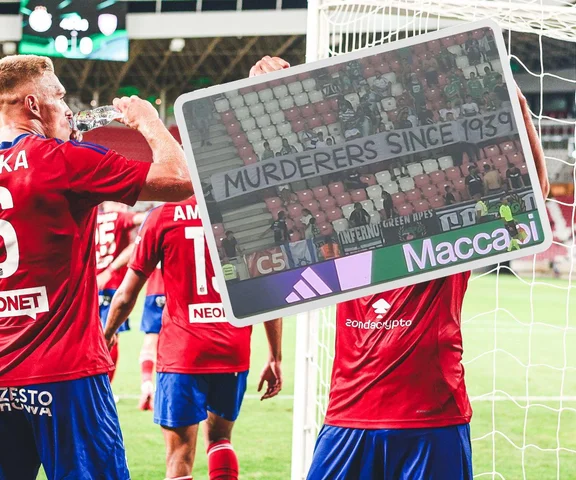  Skandaliczny transparent kibiców Maccabi na meczu Rakowa. Oskarżyli Polaków o Holokaust!