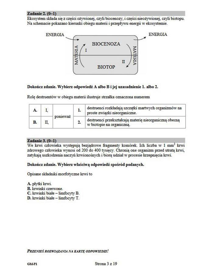 "Egzamin gimnazjalny 2019 - część przyrodnicza"