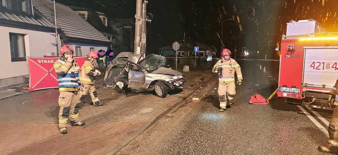 Opel zatrzymał się na słupie, dwóch 20-latków nie żyje