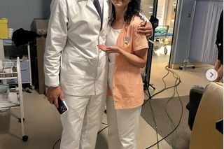 Na dobre i na złe na planie. Asia (Joanna Pach-Żbikowska), Falkowicz (Michał Żebrowski)