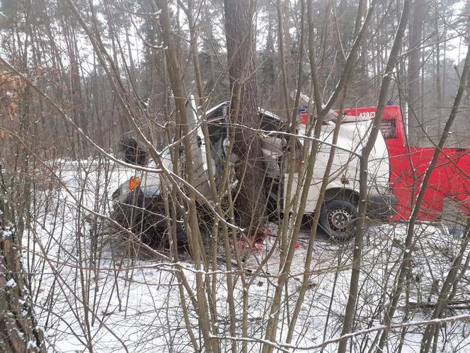 Śmiertelny wypadek w Lidzbarku. Bus uderzył w drzewo. Nie żyje młoda kobieta