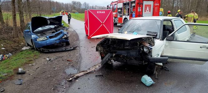 Śmiertelny wypadek pod Łaskiem. Kierujący volkswagenem nie żyje, 4-letnie dziecko zabrał śmigłowiec [ZDJĘCIA]