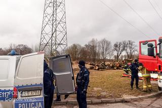 Desperat na słupie wysokiego napięcia