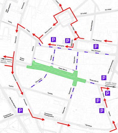 Organizacja ruchu w okolicy ulicy Święty Marcin podczas remontu