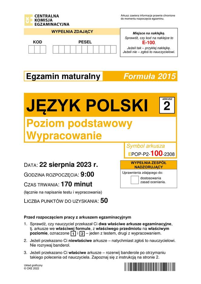 Matura poprawkowa 2023: polski. Formuła 2015