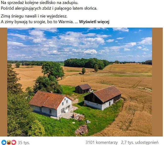 Wystawił dom na sprzedaż. Ogłoszenie hitem internetu. Dawno się tak nie uśmiałam