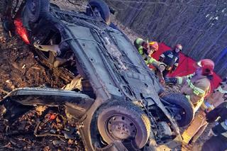 Makabra pod Lipskiem. Renault dachował i roztrzaskał się na drzewie