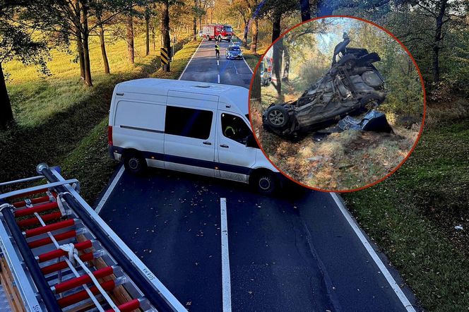 Śmiertelny wypadek pod Polkowicami. Nie żyje kierowca audi [ZDJĘCIA]