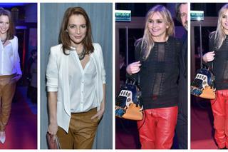 Skórzane spodnie to hit wiosny 2015? Która z gwiazd lepiej w nich wygląda - Anna Dereszowska czy Monika Olejnik?
