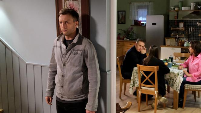 M jak miłość odc. 1629. Artur Rogowski (Robert Moskwa), Basia (Karina Woźniak), Bartek (Arkadiusz Smoleński), Marysia (Małgorzata Pieńkowska)