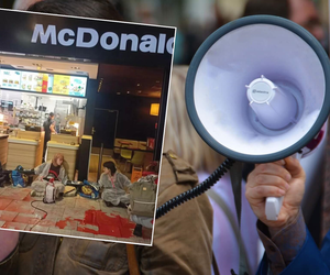 Sztuczna krew i zablokowane kasy w bydgoskim McDoland’s! To akcja demonstracyjna