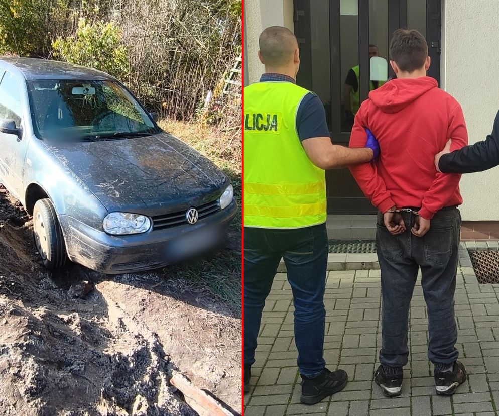 Wzięli auto sąsiada i utknęli w błocie! Zatrzymano dwóch 18-latków. Jeden ukrył się na cmentarzu