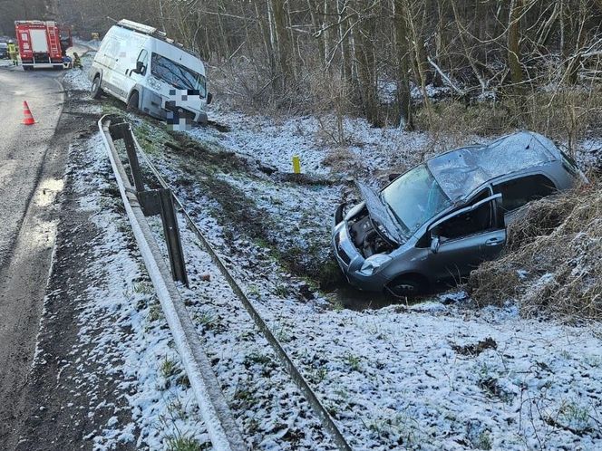 Dwa samochody wypadły z drogi koło Wojnowic niedaleko Leszna