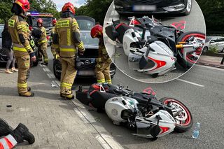 Motocyklista zderzył się z oplem i walnął w forda. Poważny wypadek na Pradze-Północ kont. Warszawa