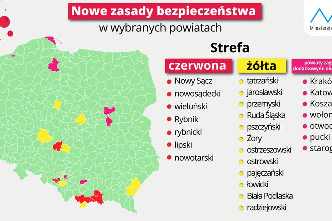 Koronawirus w Polsce. Nowe żółte i czerwone strefy. Sprawdź, gdzie będą obostrzenia. 