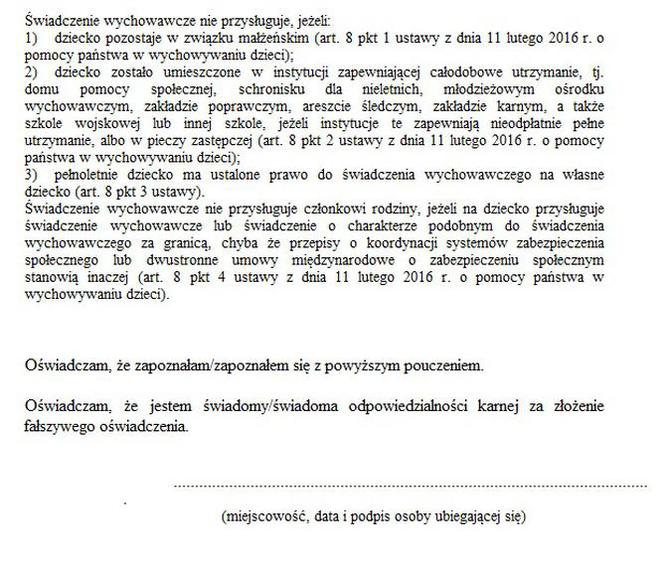Wzór wniosku Rodzina 500+ /16