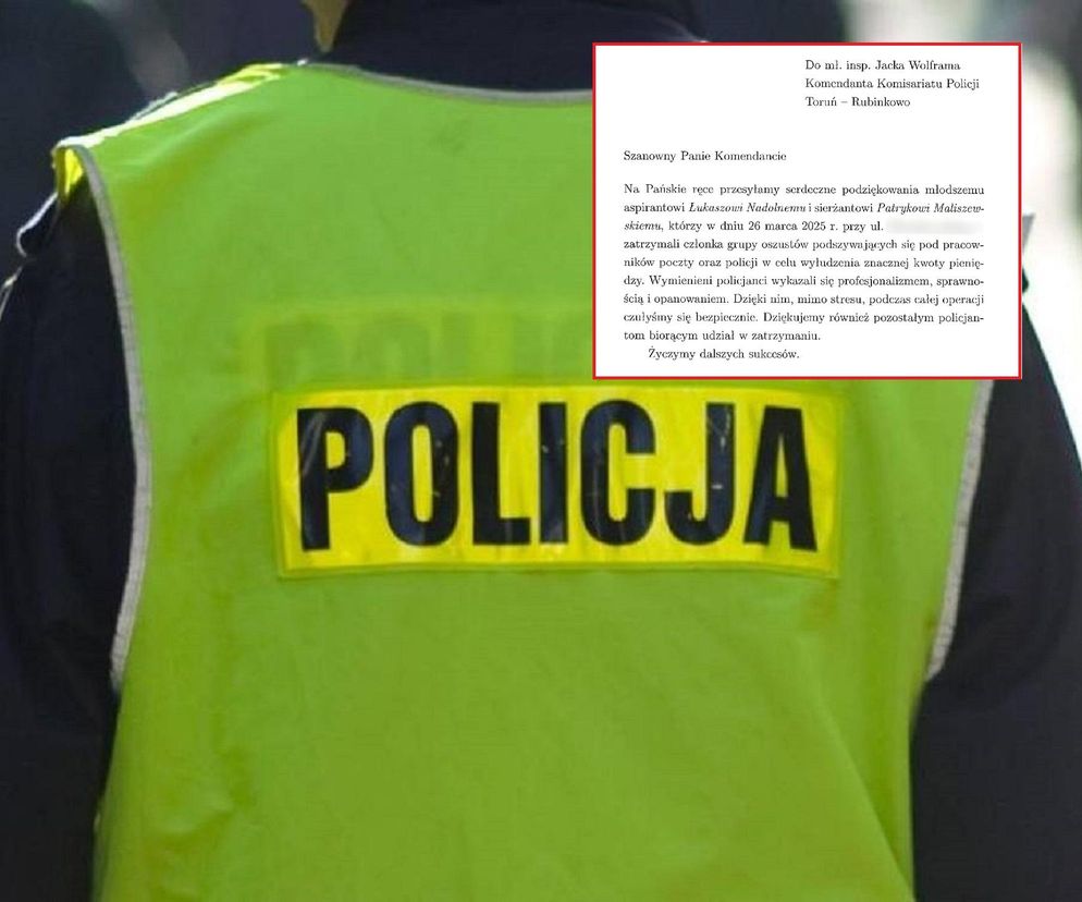 Torunianki napisały list do komendanta. Szczere słowa! Chodzi o dwóch policjantów