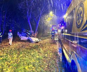Poważny wypadek w Toruniu. Tak wyglądało auto po uderzeniu w drzewo