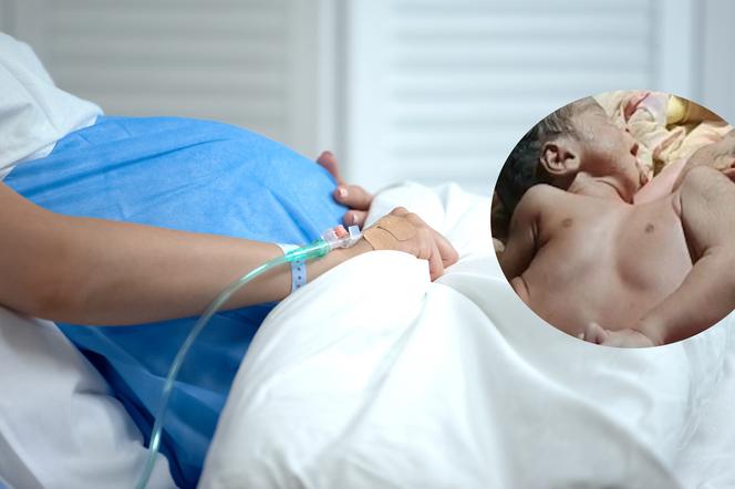 Kobieta w ciąży w łóżku szpitalnym 