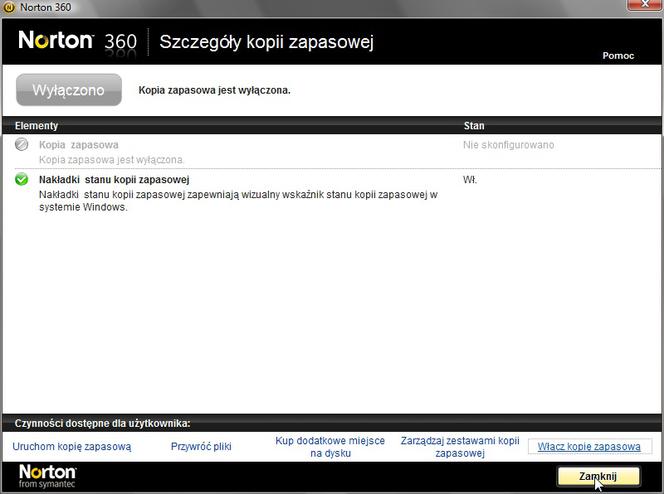 Polski Norton 360 4.0 - konfiguracja kopii zapasowej