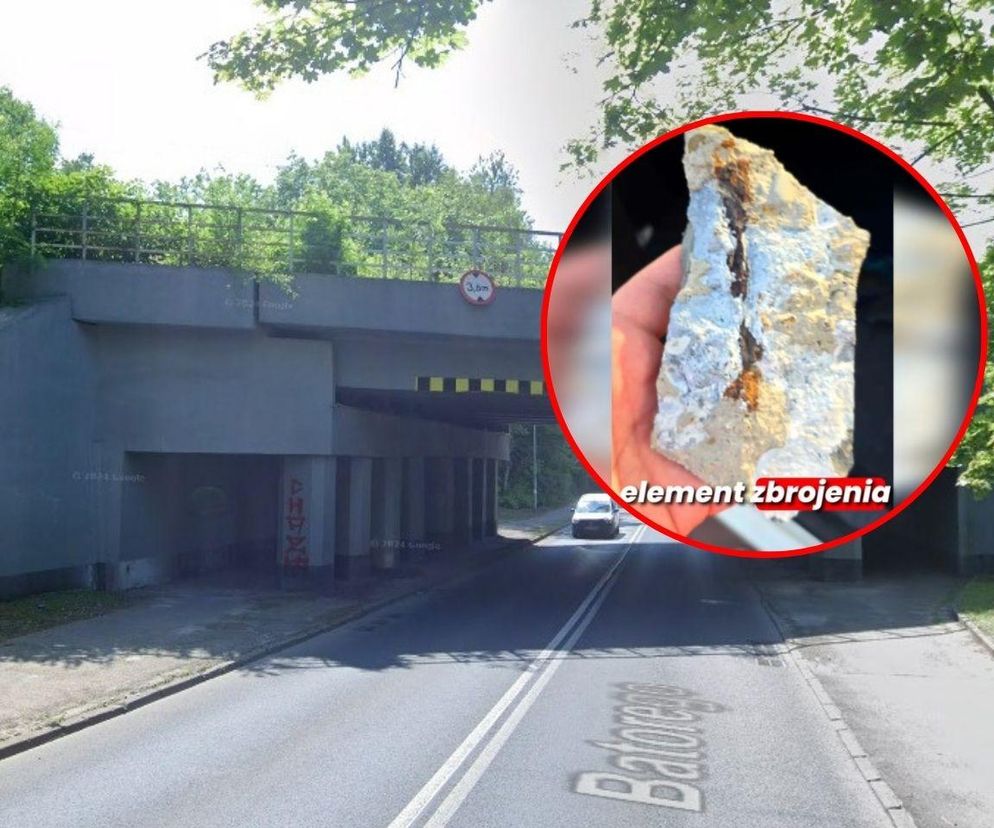 Chorzów: Odłamek wiaduktu spadł na samochód. Strażacy skuli luźny tynk
