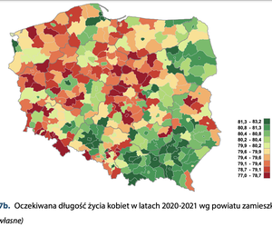 Mapa średniej wieku kobiet w Polsce