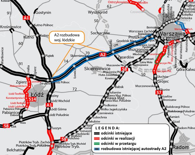 Plany rozbudowy autostrady A2 na odcinku Łódź-Warszawa