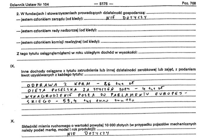 oświadczenie majątkowe europosła Mariusza Kamińskiego
