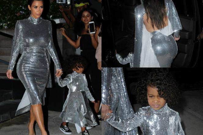 Kim KArdashian i North West w srebrnych kreacjach