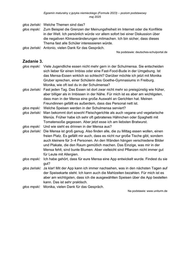 Matura 2025: niemiecki 7.05.2025. Arkusze CKE i odpowiedzi. Poziom podstawowy [Formuła 2023]	