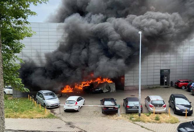 Ogromny pożar obok klubu fitness w Łodzi: SPŁONĘŁY samochody [FOTO]