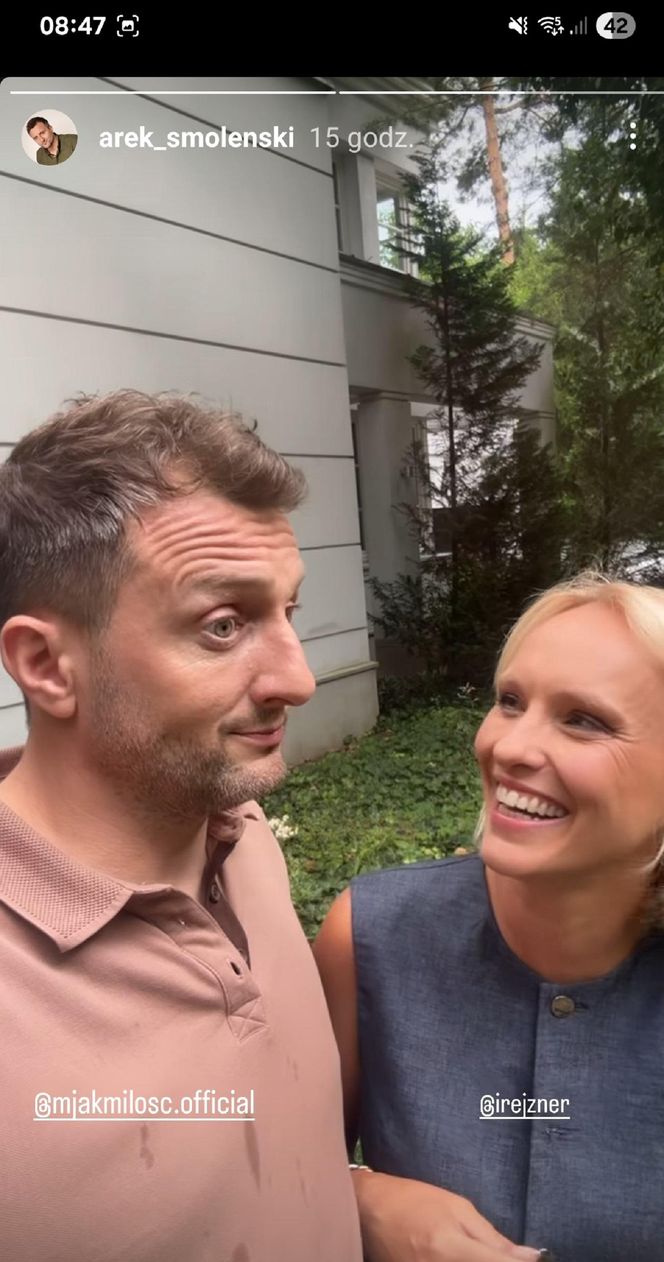 M jak miłość nowy sezon. Bartek (Arkadiusz Smoleński), Dorota (Iwona Rejzner) na planie