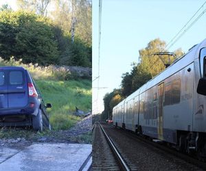 Włosienica. Kraksa osobówki z pociągiem. Dacia wjechała na przejazd mimo sygnalizacji