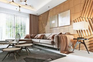 Ściana w salonie: malowanie, tapeta, sztukateria, beton, drewno