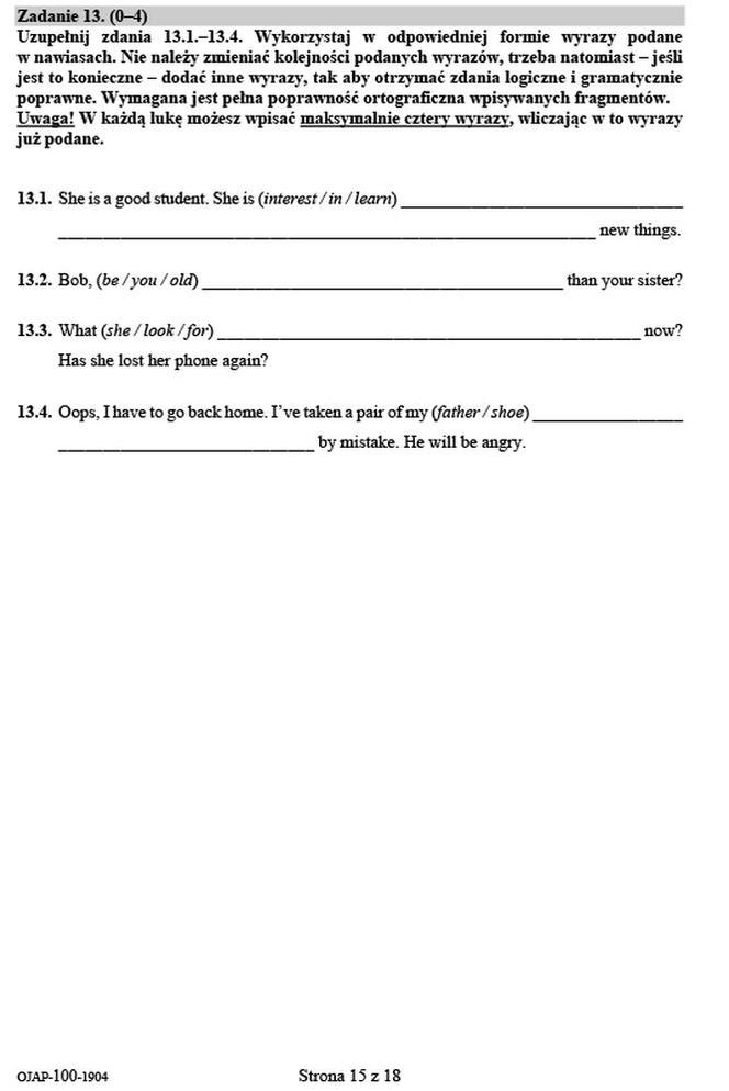 Egzamin ósmoklasisty 2019- język angielski arkusz