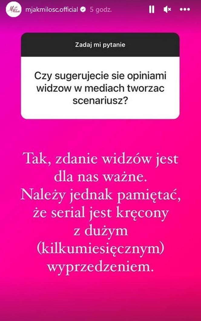 M jak miłość. Opinie widzów w scenariuszu? 