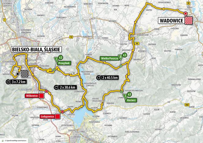 Mapa 3 etapu Tour de Pologne 2020 Wadowice - Bielsko-Biała