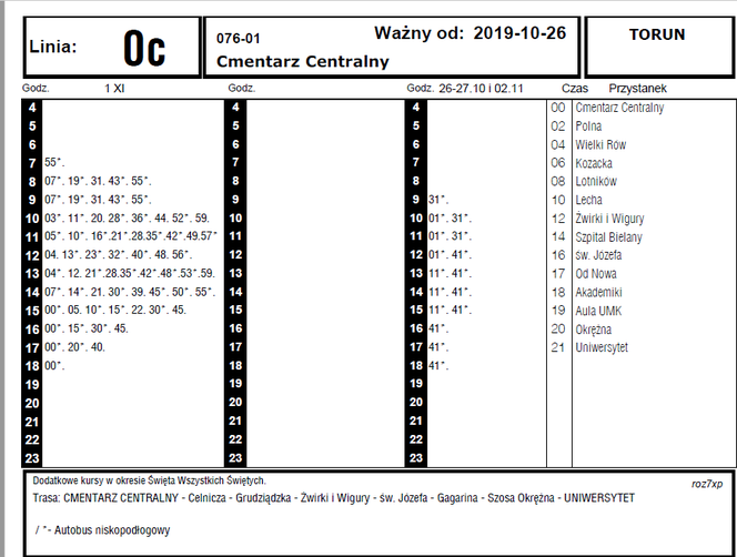 Komunikacja miejska na Wszystkich Świętych w Toruniu - rozkłady jazdy
